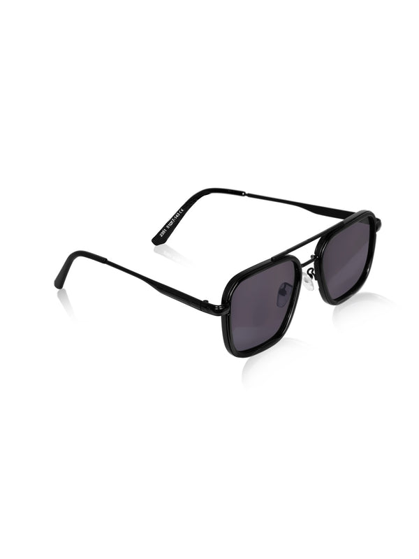 Celebrity Black Metal Frame With Black UV Protected Lens Browline Sunglasses for Unisex_2351-BK2