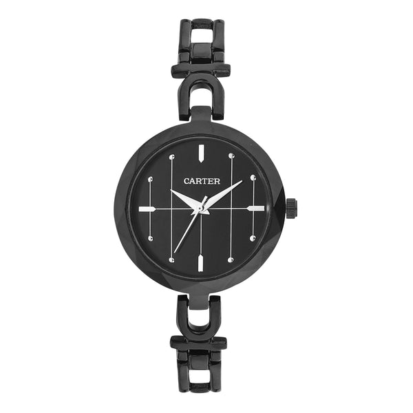 Sandy D Carter Metal Black Analogue Round Watches for Women_SDC24-18-BK