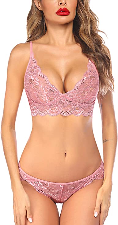 Fleurt Wine Lycra Lace Lingerie Set - One Size (Free Size) For Women Fleurt-Set-170-NEW-WN