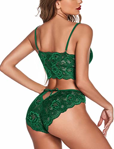 Fleurt Green Lycra Lace Lingerie Set - One Size (Free Size) For Women Fleurt-Set-170-NEW-GR